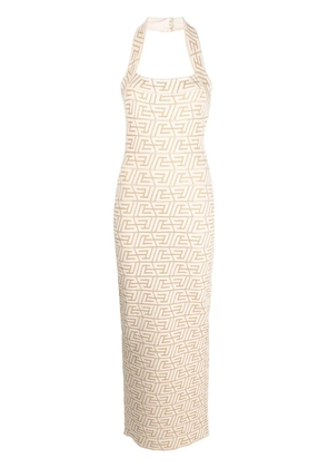 Balmain logo-jacquard halterneck dress - Neutrals