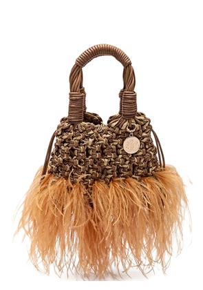 Isla Glam Plumas feathered tote bag - Brown