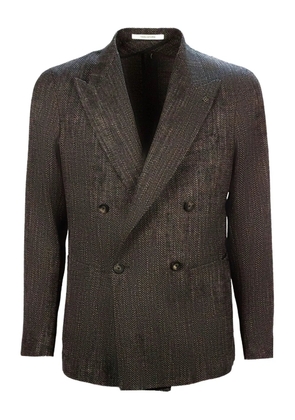 Tagliatore double-breasted herringbone-patterned blazer - Brown