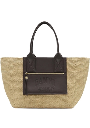 GANNI medium raffia tote bag - Neutrals