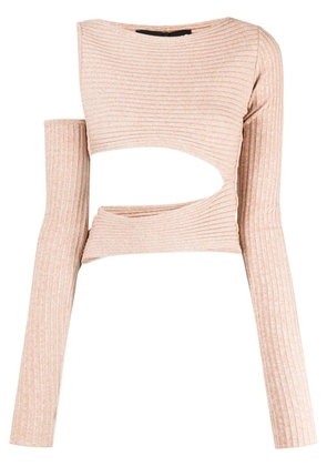 ANDREĀDAMO asymmetric cut-out ribbed top - Brown