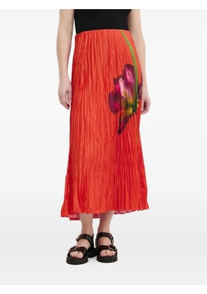 Desigual pleated floral print midi skirt - Red