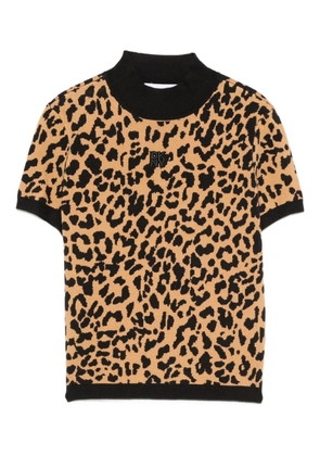 DKNY logo-embroidered animal-pattern T-shirt - Brown