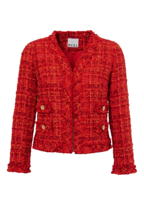 WEILL PARIS v-neck fringed tweed jacket - Red
