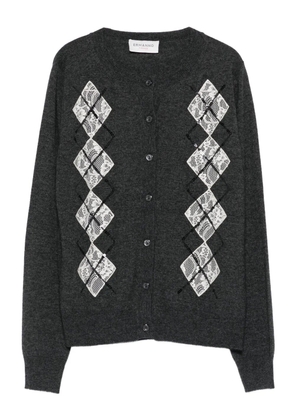 ERMANNO FIRENZE lace-panels argyle-pattern cardigan - Grey