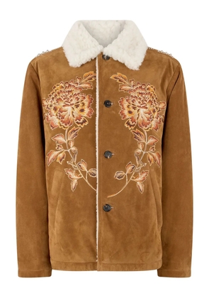 Roberto Cavalli embroidered suede jacket - Brown