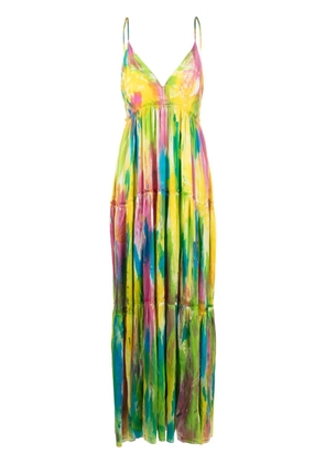 Avant Toi painterly-print silk long dress - Yellow