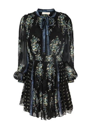 Ulla Johnson necktie long-sleeve paisley printed mini dress - Black