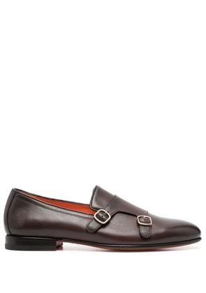Santoni double-buckle leather shoes - Brown