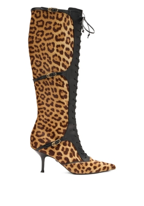 Roberto Cavalli leopard-print lace-up boots - Brown