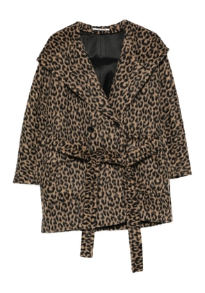 Tagliatore belted animal-pattern coat - Brown