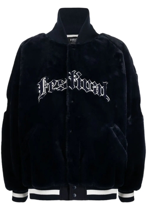 FIVE CM logo-embroidered faux-fur baseball jacket - Blue