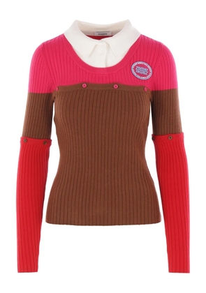 Zomer logo-patch ribbed-knit polo top - Brown