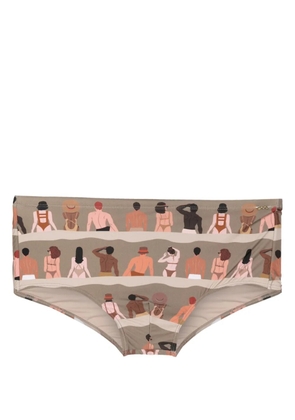 Amir Slama graphic-print swim trunks - Brown
