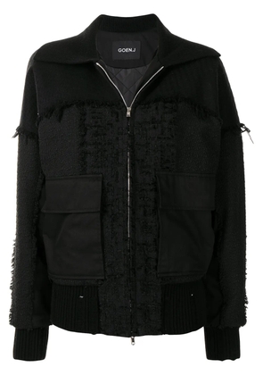 Goen.J frayed tweed patchwork bomber jacket - Black