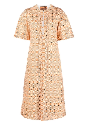 colville patterned lace-up midi dress - Orange