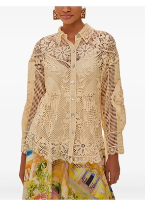 FARM Rio floral-lace long-sleeves shirt - Neutrals