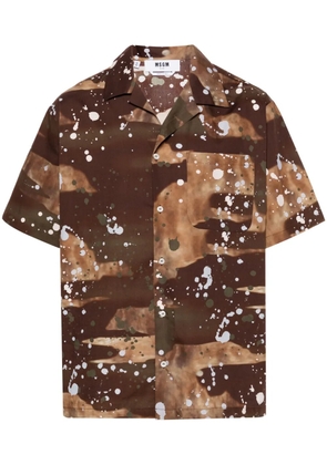 MSGM paint-splatter cotton shirt - Brown