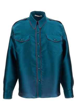 PINAG contrast-piping flap-pocket silk shirt - Blue