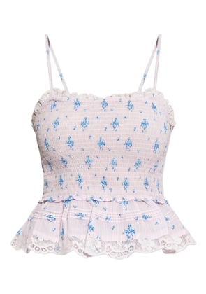 LoveShackFancy floral-lace smocked top - Pink