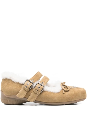Open YY shearling heart-stud ballet flats - Brown