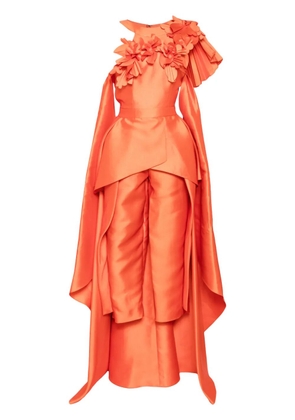 Saiid Kobeisy Mikado jumpsuit with asmmymetrical cuts and matching embroidery - Orange