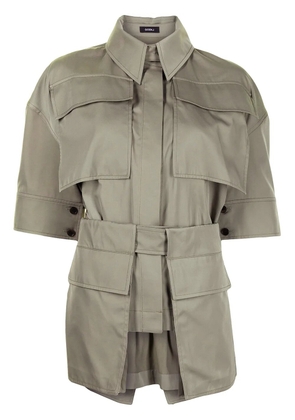 Goen.J belted cotton-blend twill shirt - Green