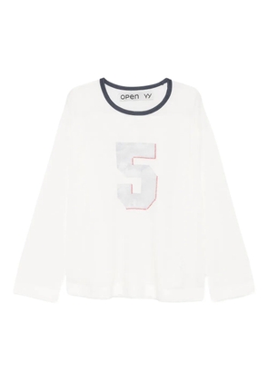 Open YY number graphic linen tee sweater - White