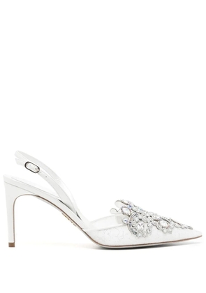 René Caovilla lace embellished crystal sling back pumps - White