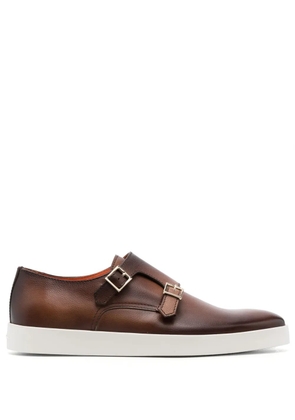 Santoni double-buckle leather monk shoes - Brown