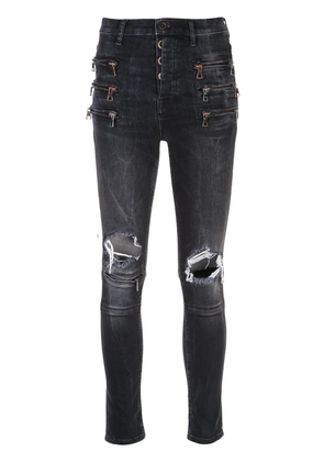 UNRAVEL PROJECT zipped knee holes skinny jeans - Black