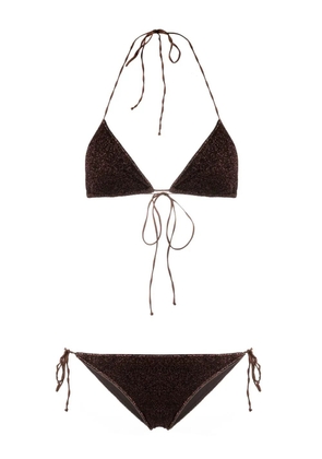 Oséree metallic-thread halterneck bikini - Brown