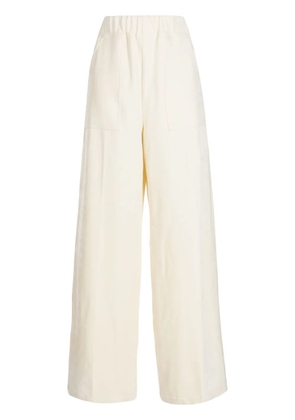 System elasticated-waistband velvet-finish flared trousers - White