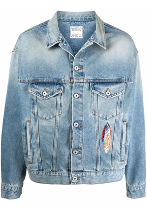 COUNTY OF MILAN embroidered feathers denim jacket - Blue
