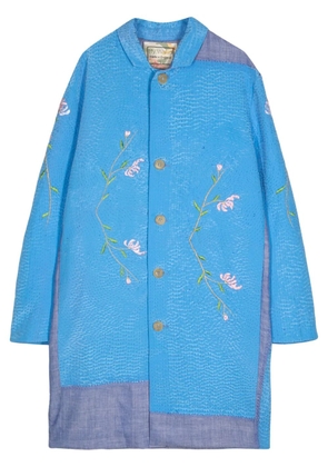 By Walid flower-embroidered cotton coat - Blue