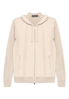 Brett Johnson mixed media full-zip hoodie - Neutrals
