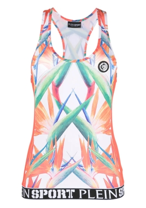 Plein Sport floral-print sleeveless tank top - White
