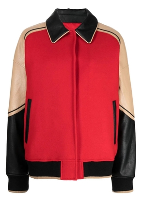 Goen.J faux-leather trim wool bomber jacket - Red