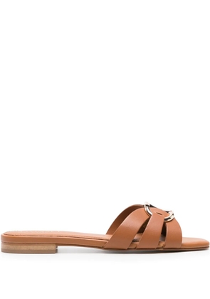 TWINSET Oval T-plaque leather slides - Brown