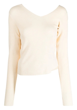 System asymmetric-design ribbed-knit jumper - Neutrals