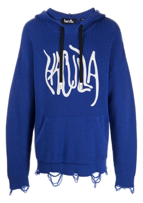 Haculla logo-print distressed knitted hoodie - Blue