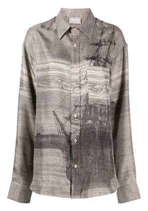 Pierre-Louis Mascia graphic-print long-sleeve shirt - Grey
