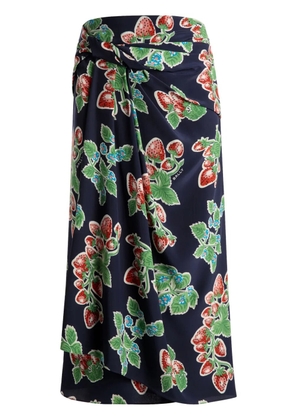 Bally strawberry-print silk midi skirt - Blue