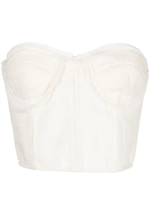 Goen.J chiffon-trimmed tweed bustier top - Neutrals