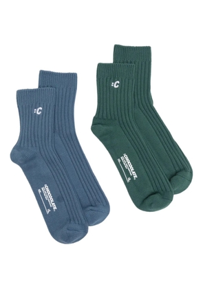 CHOCOOLATE letter-embroidered socks (set of two) - Green