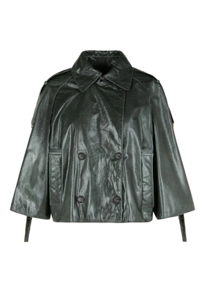 Max Mara pointed-collar double-breasted leather jacket - Grey