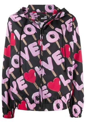 Love Moschino love print rain jacket - Black