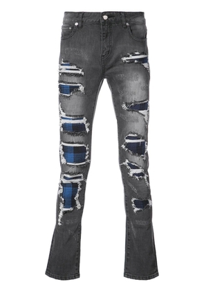 God's Masterful Children Strati plaid panel distressed jeans - Grey