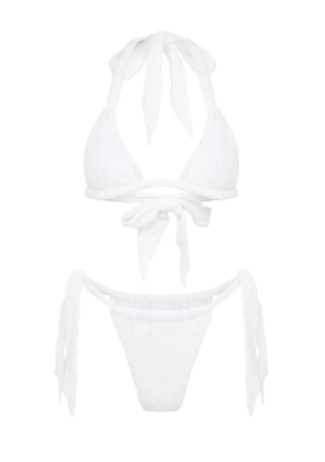 Let's Swim tie-fastening shark-jacquard bikini bottoms - White