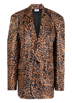 VETEMENTS leopard-print leather blazer - Brown